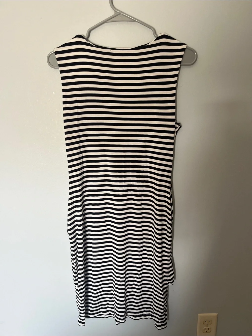 Calvin Klein Black & White Striped Sleeveless Faux-Wrap Dress see pics